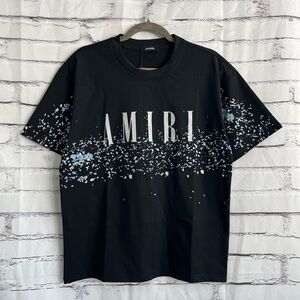 Amiri Paint Splatter Logo T Shirt Black White Designer Cotton Tee Men’s Medium
